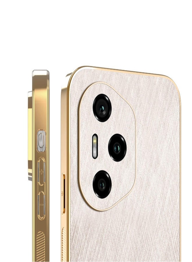 Case Compatible with Honor 400 Pro 5G Electroplated Frame Golden Thread Texture Leather Case Ultra Thin Anti Fingerprint Shockproof Protective Back Cover Gold - Image 3
