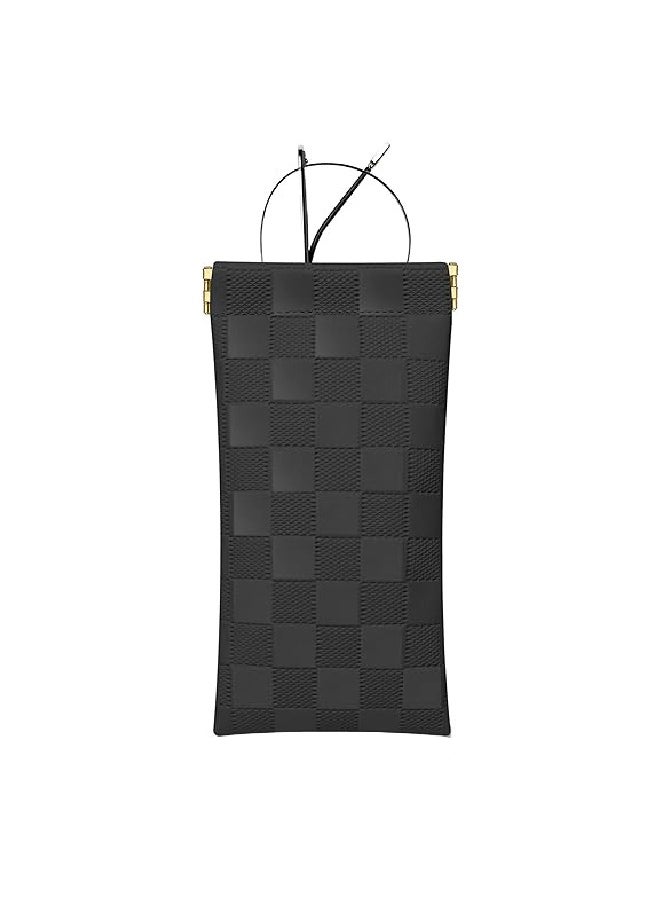 Generic Eyeglasses Bag Sunglasses Case Soft Eyeglass Cases Checkered Eyewear Case Portable Squeeze Top Leather Sun Glasses Organizer Pouch  - Image 1