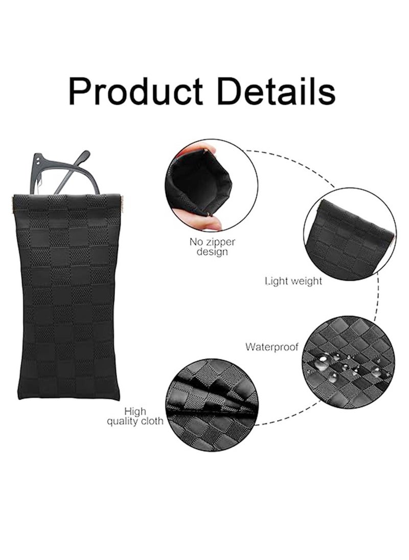 Generic Eyeglasses Bag Sunglasses Case Soft Eyeglass Cases Checkered Eyewear Case Portable Squeeze Top Leather Sun Glasses Organizer Pouch  - Image 3