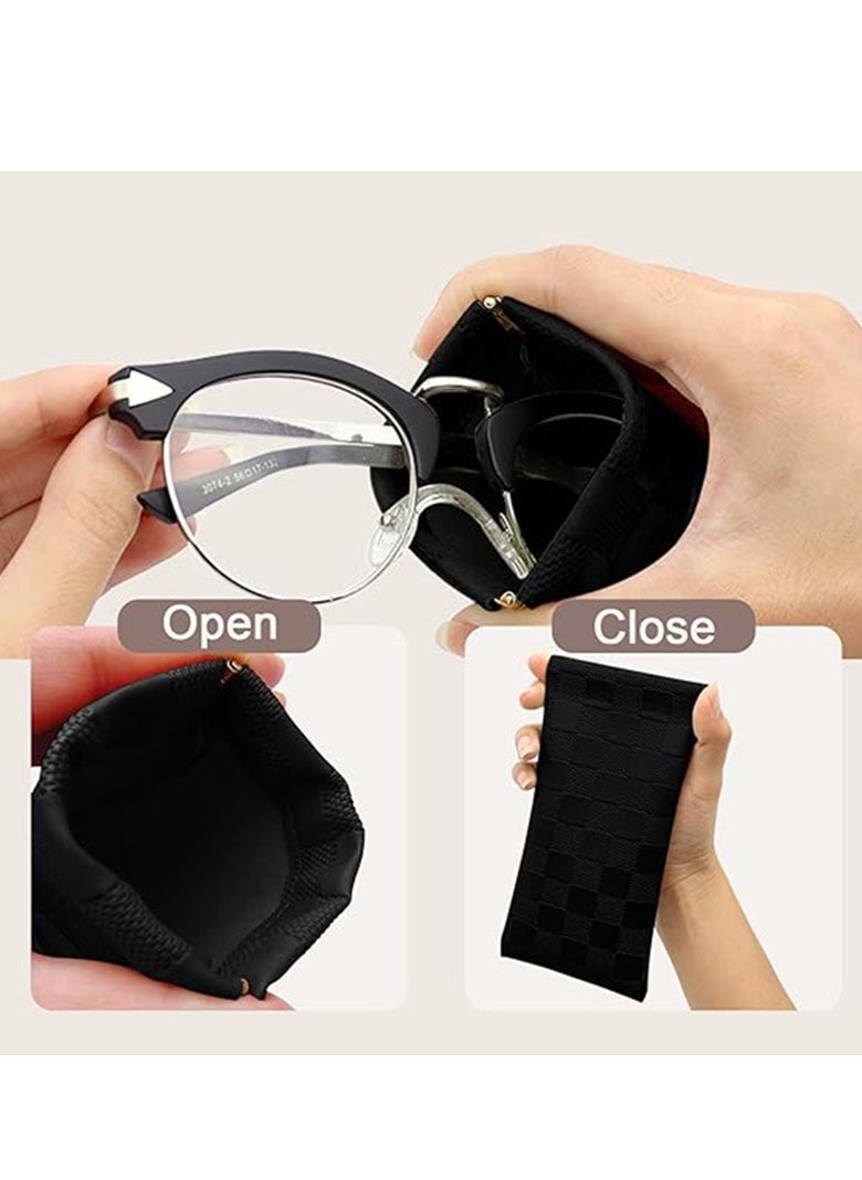 Generic Eyeglasses Bag Sunglasses Case Soft Eyeglass Cases Checkered Eyewear Case Portable Squeeze Top Leather Sun Glasses Organizer Pouch  - Image 4