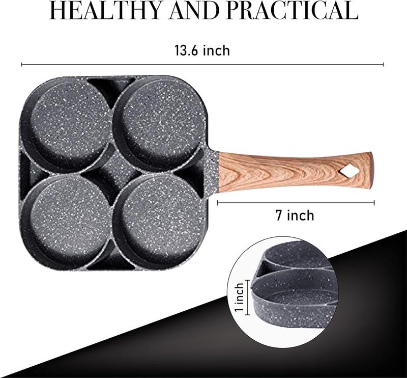 ECAPT Non Stick Grill Pan Mini Pan Uttapam Tawa Aluminum Multi Snack Maker 4 Cavity Egg Frying Pancake Maker Black - Image 4