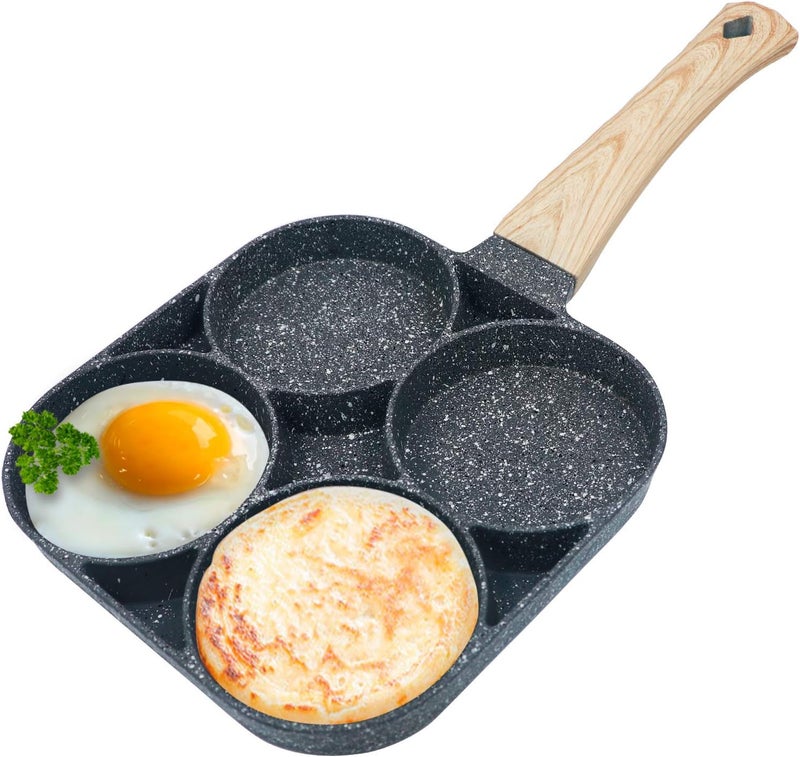 ECAPT Non Stick Grill Pan Mini Pan Uttapam Tawa Aluminum Multi Snack Maker 4 Cavity Egg Frying Pancake Maker Black - Image 1