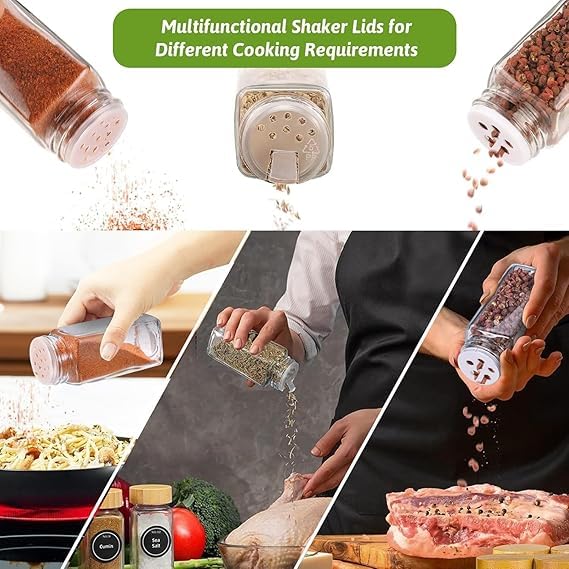 CASADELIGHT Square Glass Spice Jars 120 ml Clear Glass Square Spice Jar Black Sifter Two Sided Sifter Capshaker holespour open and Freshness Seal black 10 - Image 5