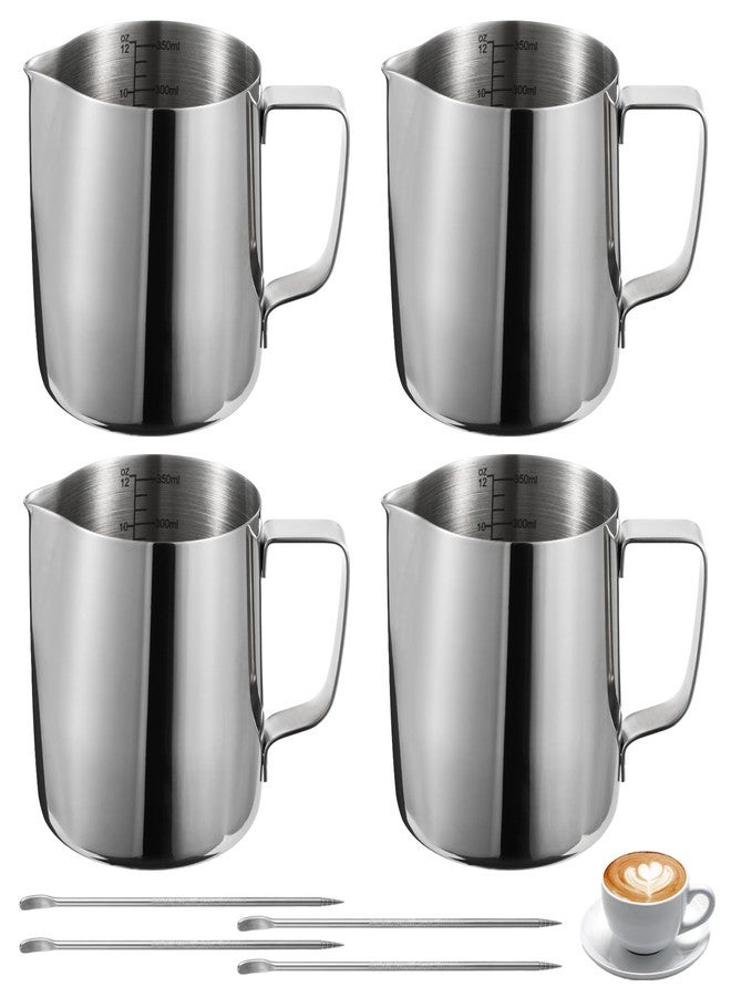 Homaisson 4 Pcs Milk Frothing Pitcher, 12 Oz Stainless Espresso Steaming Pitchers, Milk Steamer Cup Frother Jug with Frothing Needle for Espresso, Latte Art, Chai Cappuccino Hot Chocolate - Image 1