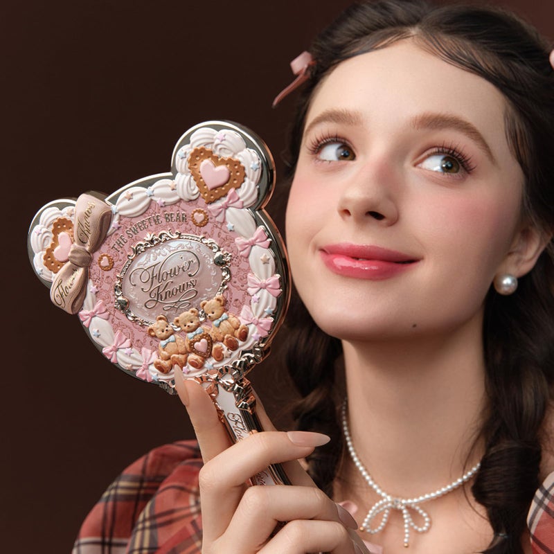 Flower Knows The Sweetie Bear Hand Mirror,Vintage Portable Handheld Mirror,Fancy & Pretty Princess Mirror with Long Handle,Gift for Girls(Creamy Pink) - Image 3