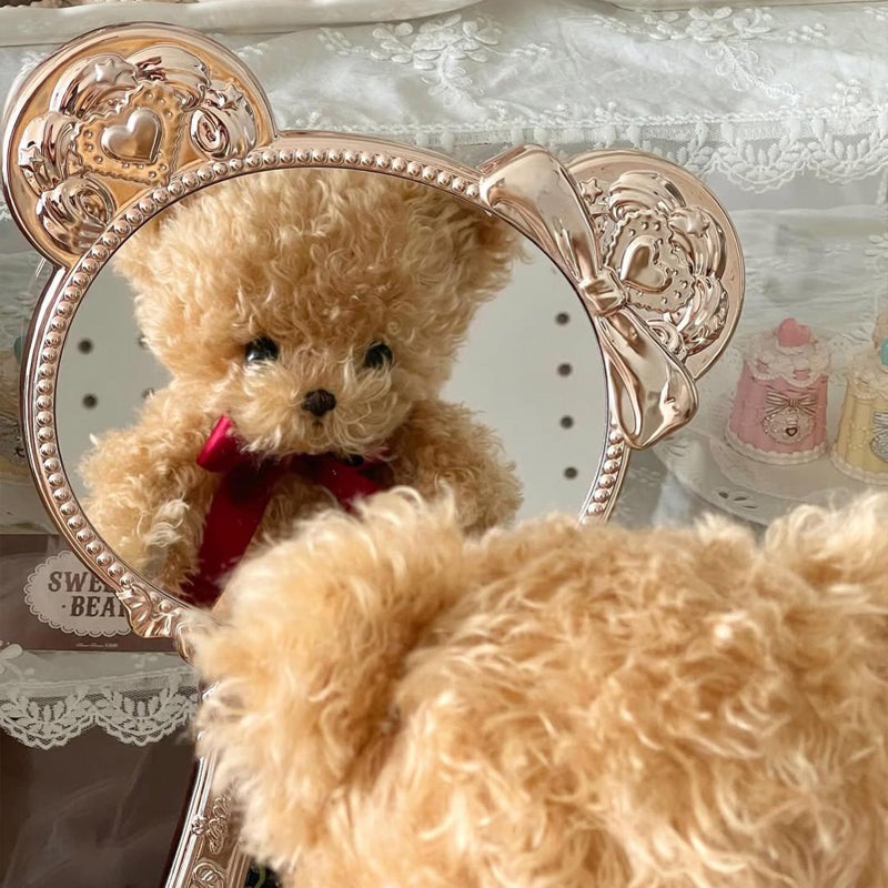 Flower Knows The Sweetie Bear Hand Mirror,Vintage Portable Handheld Mirror,Fancy & Pretty Princess Mirror with Long Handle,Gift for Girls(Creamy Pink) - Image 5