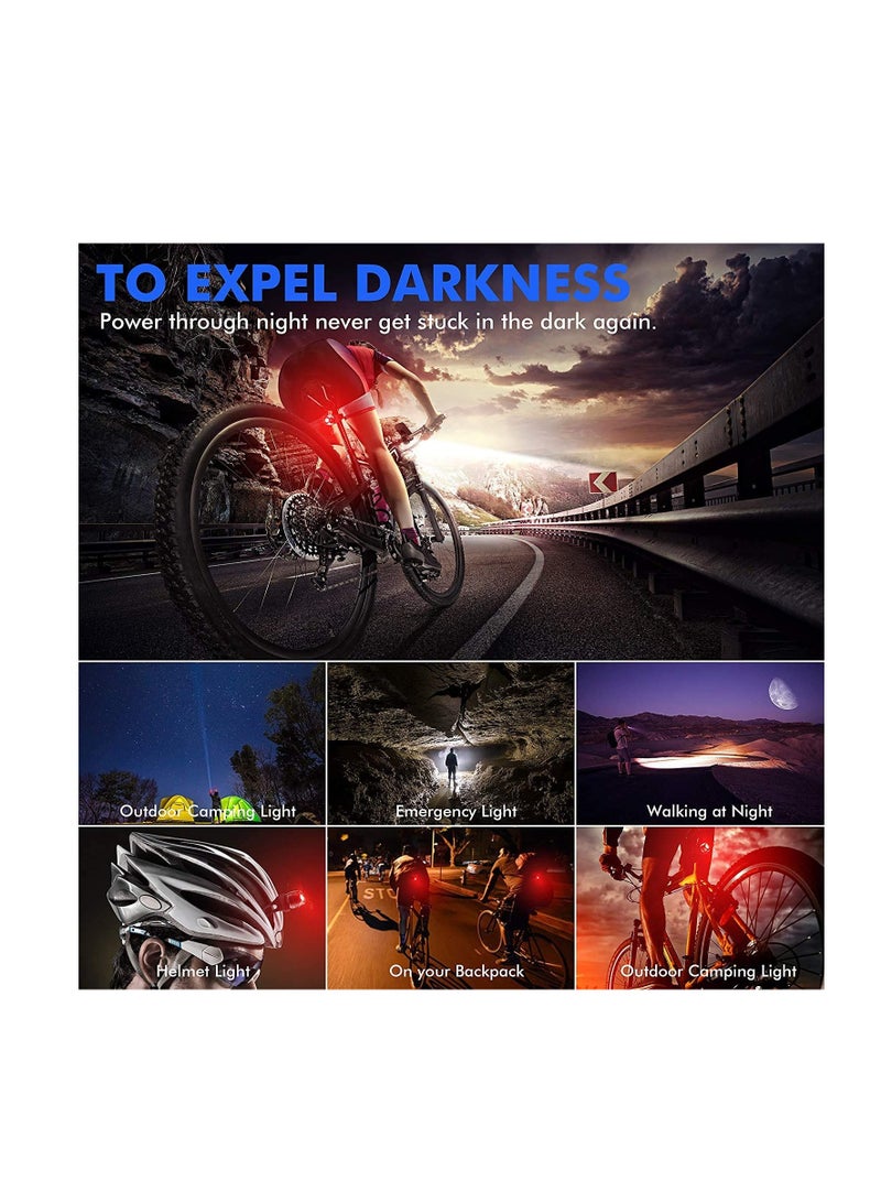 Excefore مجموعة أضواء دراجة قابلة للشحن عبر USB، 2000 لومن مصباح أمامي LED فائق السطوع ومصباح خلفي، مقاوم للماء IPX5، 3 أوضاع إضاءة لمصباح السلامة للدراجات، تناسب جميع الدراجات - Image 2