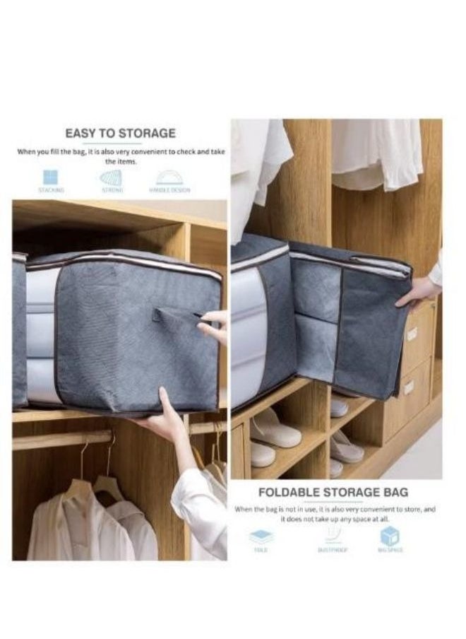 Generic 3 Piece Folding Organizer Large Capacity Nonwoven Quilt Storage Bag  Closet Organizer With Zipper Handle Home Quilt Organizer Closet Clothes Organizer Gray  - Image 4