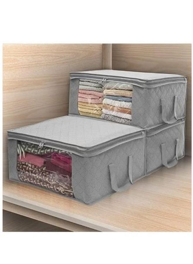 Generic 3 Piece Folding Organizer Large Capacity Nonwoven Quilt Storage Bag  Closet Organizer With Zipper Handle Home Quilt Organizer Closet Clothes Organizer Gray  - Image 3