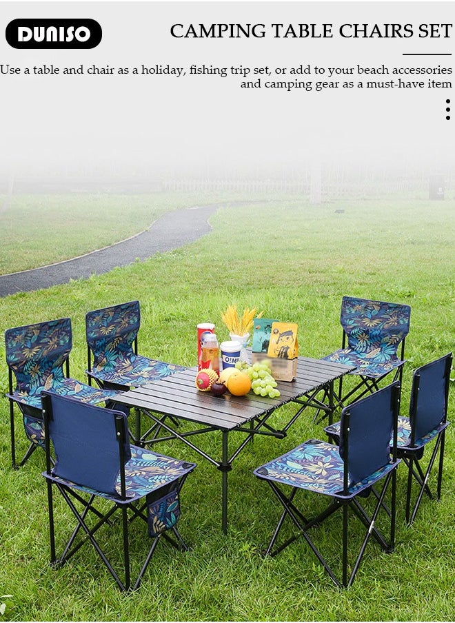 DUNISO - 7 Piece Folding Camping Table Chair Set,Aluminum Roll Up Portable Picnic Table Outdoor Lightweight Folding Table with Carry Bag, Portable Folding Travel Table Chair for Outdoor Indoor Picnic Party BBQ Hiking Patio Garden Backyard(1*Table&6*Chairs) - Image 1