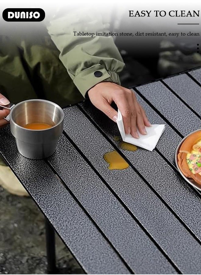 DUNISO - 7 Piece Folding Camping Table Chair Set,Aluminum Roll Up Portable Picnic Table Outdoor Lightweight Folding Table with Carry Bag, Portable Folding Travel Table Chair for Outdoor Indoor Picnic Party BBQ Hiking Patio Garden Backyard(1*Table&6*Chairs) - Image 1