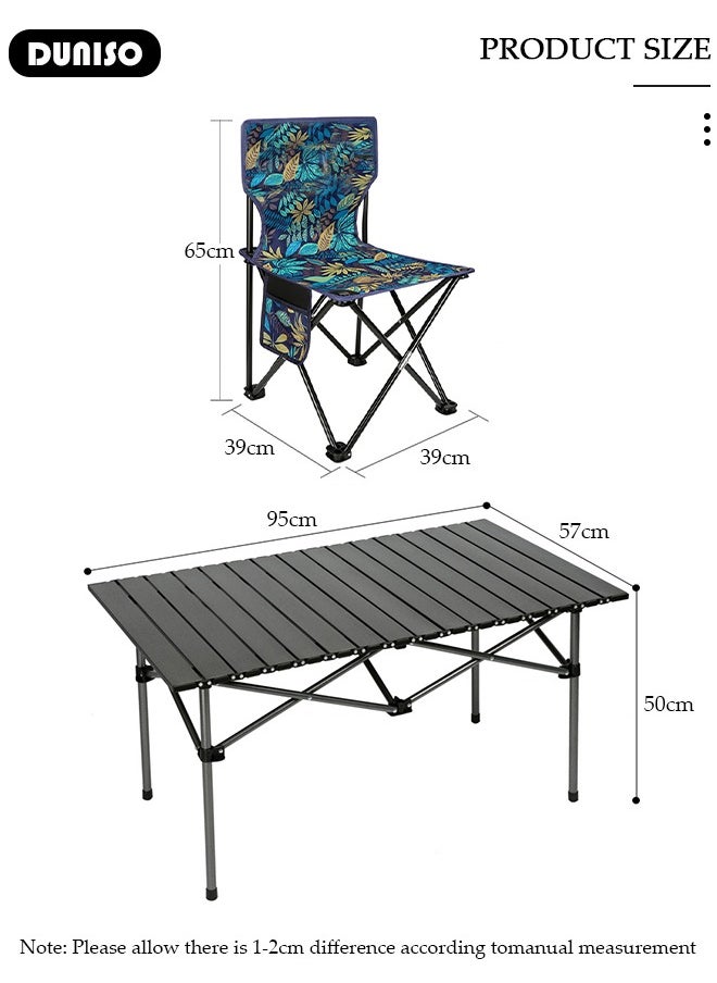 DUNISO - 7 Piece Folding Camping Table Chair Set,Aluminum Roll Up Portable Picnic Table Outdoor Lightweight Folding Table with Carry Bag, Portable Folding Travel Table Chair for Outdoor Indoor Picnic Party BBQ Hiking Patio Garden Backyard(1*Table&6*Chairs) - Image 1