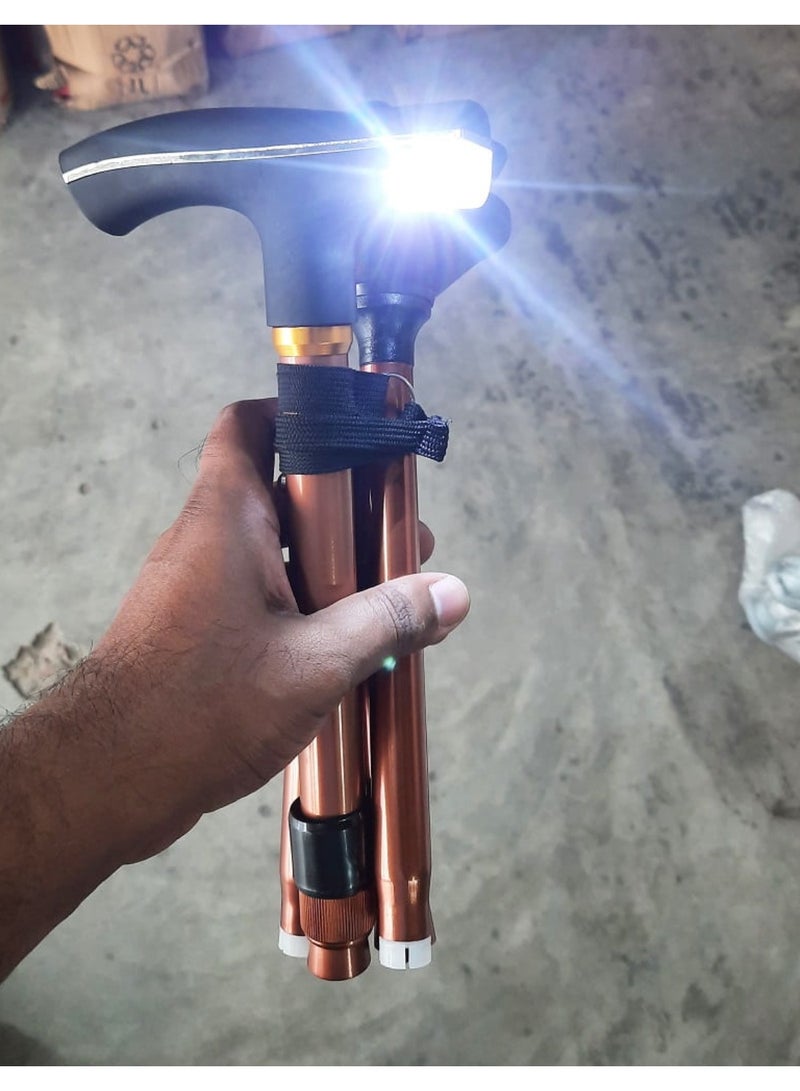 Yuwell Canes Foldable And Retractable Walking Stick For Men And Women Walking Stick Human Bionics Wear Resistant Non-Slip Pad Elderly Crutch Body Mechanics, Bionics Design Principles Cane Ultimate Magic Cane With LED Light Aluminum Alloy Regimen Security Balance Convenient 5 Major Functions Three-Point Support, Four Fold, Five Telescopic Rotating Bending The Handle Lighting Gold - Image 3