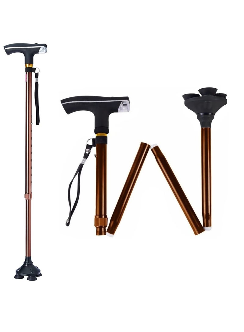 Yuwell Canes Foldable And Retractable Walking Stick For Men And Women Walking Stick Human Bionics Wear Resistant Non-Slip Pad Elderly Crutch Body Mechanics, Bionics Design Principles Cane Ultimate Magic Cane With LED Light Aluminum Alloy Regimen Security Balance Convenient 5 Major Functions Three-Point Support, Four Fold, Five Telescopic Rotating Bending The Handle Lighting Gold - Image 5