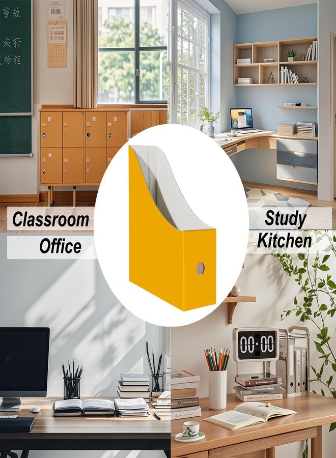 Limitliho 2 Pack Magazine File Folder Holder for Desk, Golden Yellow Book Bins for Classroom Library,Office,Home, 10.6" H x 10.2" L x 3.5" W in Cardboard Paper Organizer - Image 4