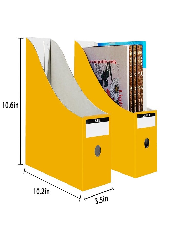 Limitliho 2 Pack Magazine File Folder Holder for Desk, Golden Yellow Book Bins for Classroom Library,Office,Home, 10.6" H x 10.2" L x 3.5" W in Cardboard Paper Organizer - Image 3