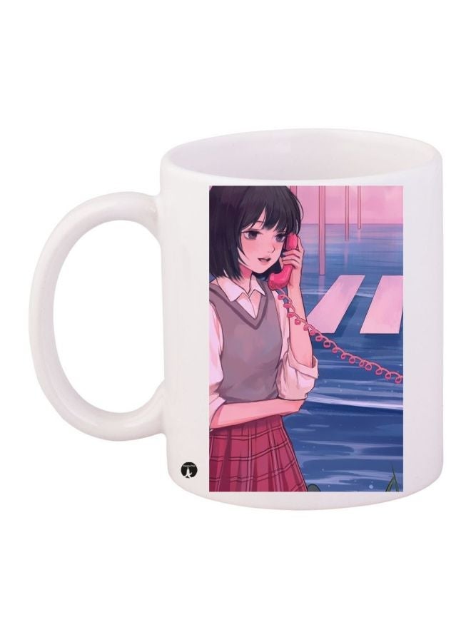 RYN Cartoon Printed Coffee Mug White/Red/Blue 11ounce