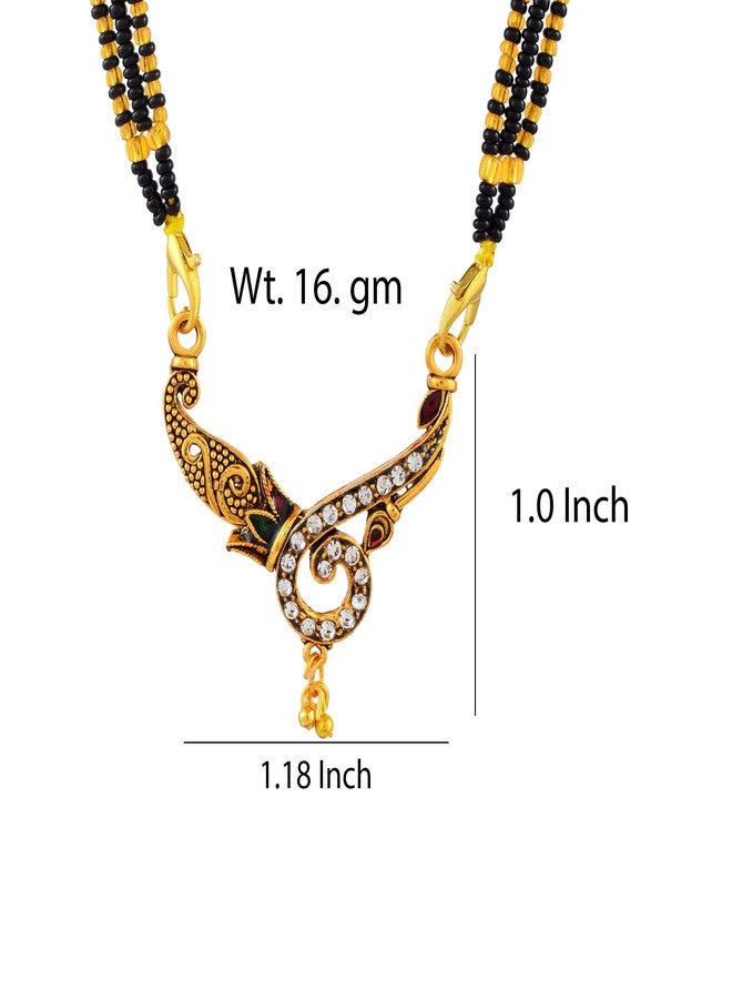 morir Graceful Spiral CZ Studded Gold Plated Mangalsutra with Dual Black Bead Chain - Image 2
