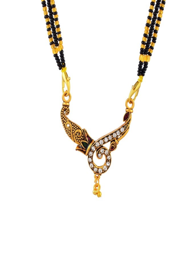 morir Graceful Spiral CZ Studded Gold Plated Mangalsutra with Dual Black Bead Chain - Image 1