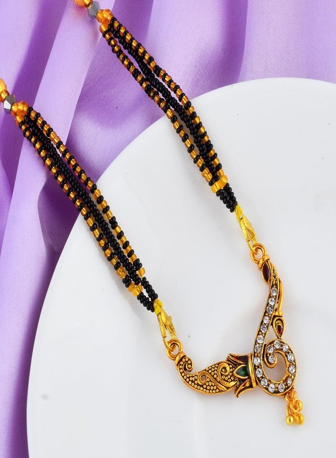 morir Graceful Spiral CZ Studded Gold Plated Mangalsutra with Dual Black Bead Chain - Image 4