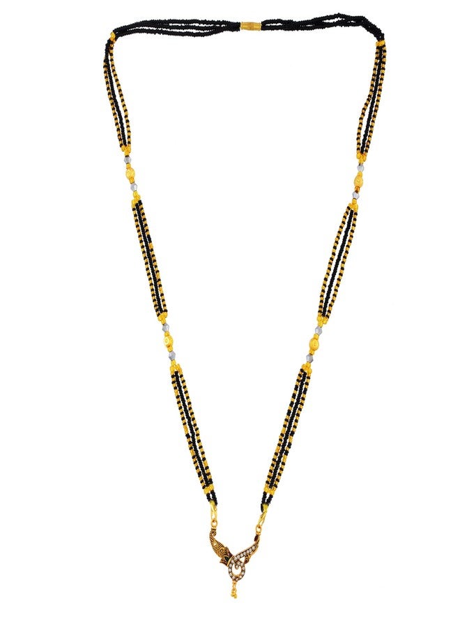 morir Graceful Spiral CZ Studded Gold Plated Mangalsutra with Dual Black Bead Chain - Image 3