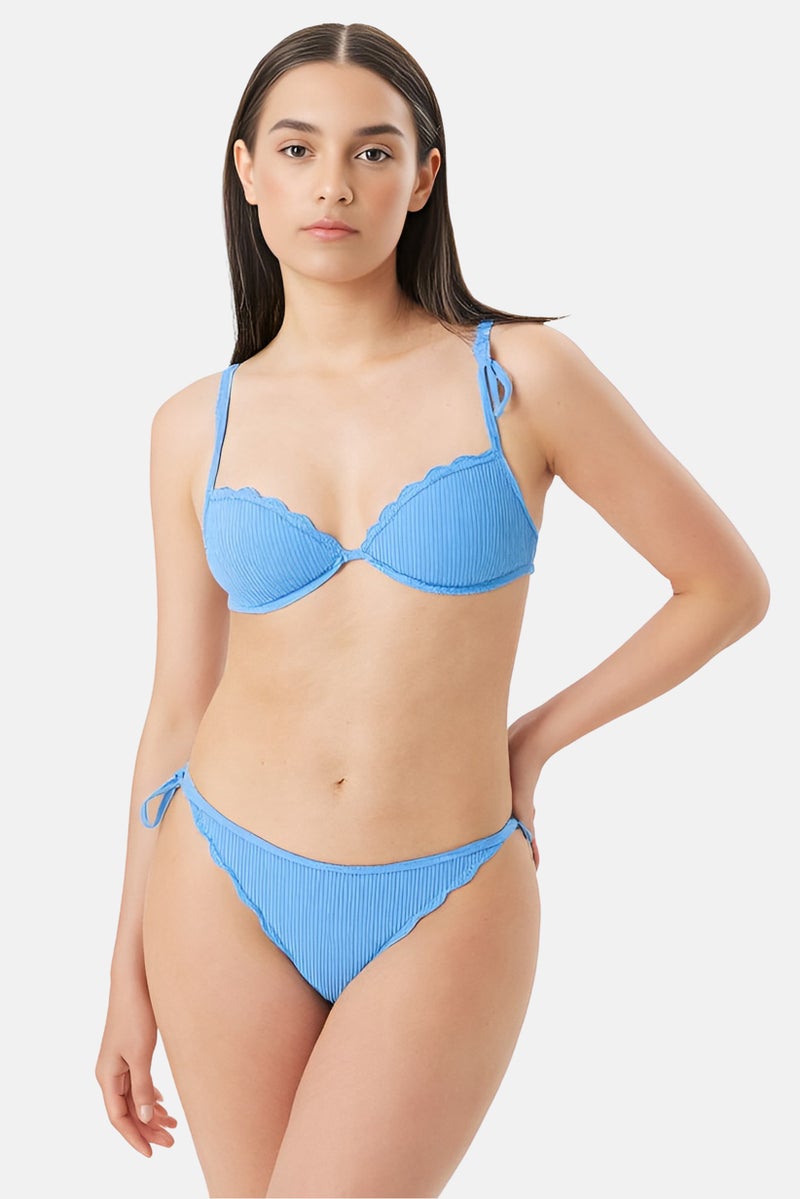 Pull & Bear Pull Bear X Pacific Republic Women Ribbed Bikini Bottom, Blue  - Image 1