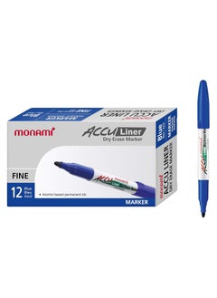 Monami Accu Liner Dry Erase Markers Fine Tip (1.5mm) Low Odor Whiteboard Markers Blue 12 Count  - Image 1