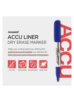 Monami Accu Liner Dry Erase Markers Fine Tip (1.5mm) Low Odor Whiteboard Markers Blue 12 Count  - Image 2
