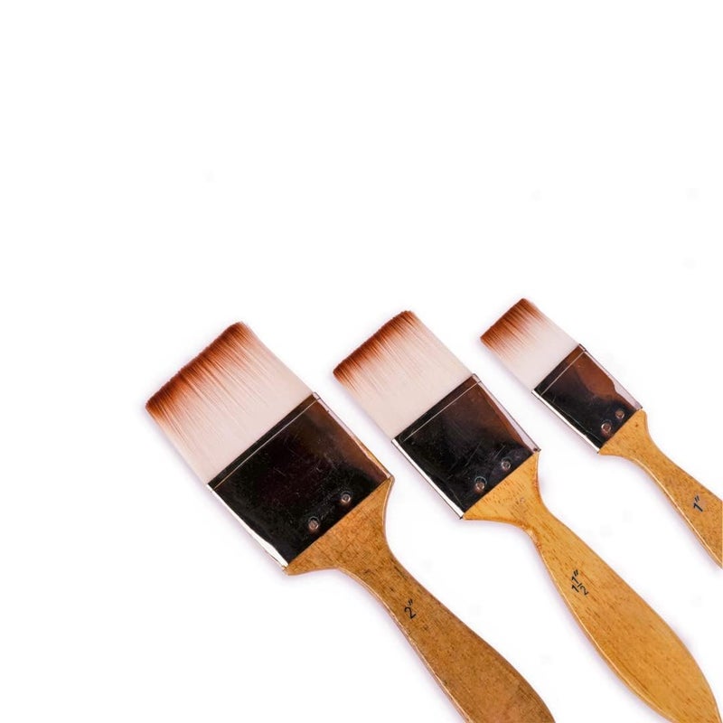 ARTISTERY Flat Wash Paint Brushes Set - Handmade Professional Artist Painting Brush Set for Acrylic & Gouache Painting (1 inch, 1.5 inch, 2 inch wash Brush)(Wood)  - Image 1