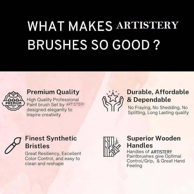 ARTISTERY Flat Wash Paint Brushes Set - Handmade Professional Artist Painting Brush Set for Acrylic & Gouache Painting (1 inch, 1.5 inch, 2 inch wash Brush)(Wood)  - Image 4