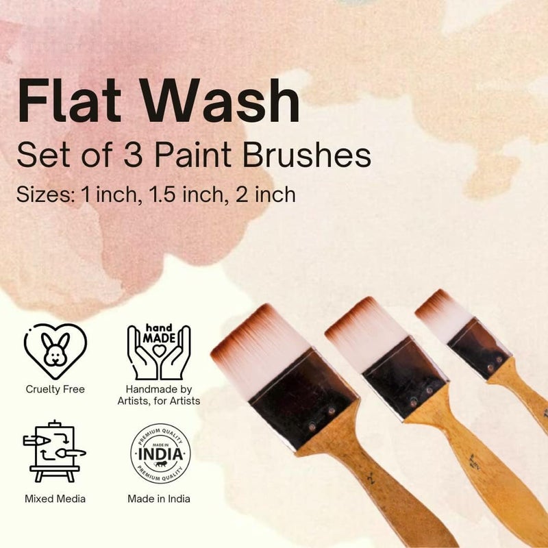 ARTISTERY Flat Wash Paint Brushes Set - Handmade Professional Artist Painting Brush Set for Acrylic & Gouache Painting (1 inch, 1.5 inch, 2 inch wash Brush)(Wood)  - Image 2