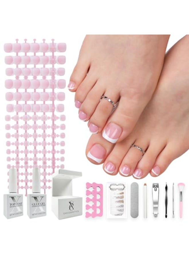 SXC Cosmetics XPro Tips French Tip Press On Toenails for Women Acrylic Soft Gel System Short French Pink Short - Image 1