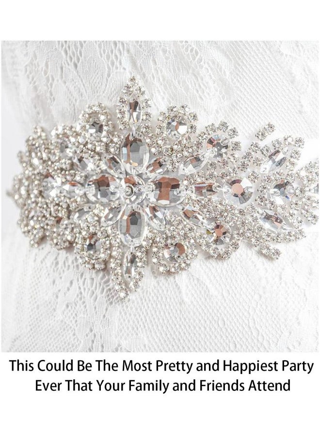ShinyBeauty - Rhinestone Belt Bridal Belt Silver Wedding Sash Wedding Belt Rhinestone Applique Belt Pearl Bridal Sash Rhinestone Trim(Silver) - Image 1