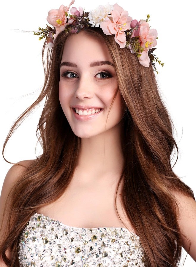 AWAYTR Flower Crowns for Women Flower Headband Adjusatble Flower Girl Headpiece Headband Fairy Crown for Bridal Wedding Festival Party Photo (Pink) - Image 1