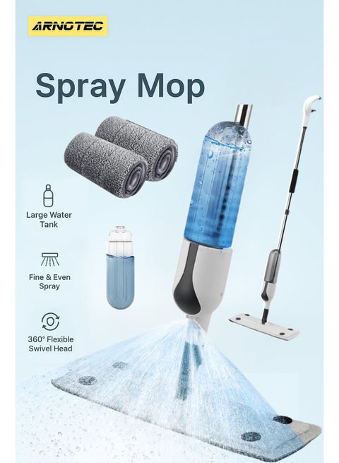 Spray Mop for Floor Cleaning with 350ml Refillable Bottle, 360° Rotating Head, 2 Reusable Microfiber Pads – Wet & Dry Microfiber Mop for Hardwood, Tile, Laminate, Vinyl & More, 38cm Wide Mop Head
