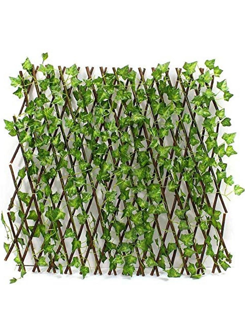 LINGWEI Bamboo Wooden Fence with Artificial Plants Green Ivy Leaves Expandable Wicker For Home Garden Wall Decoration Green Fence For Garden Villa Balcony Green Fence With Faux Plants 2pcs - Image 1