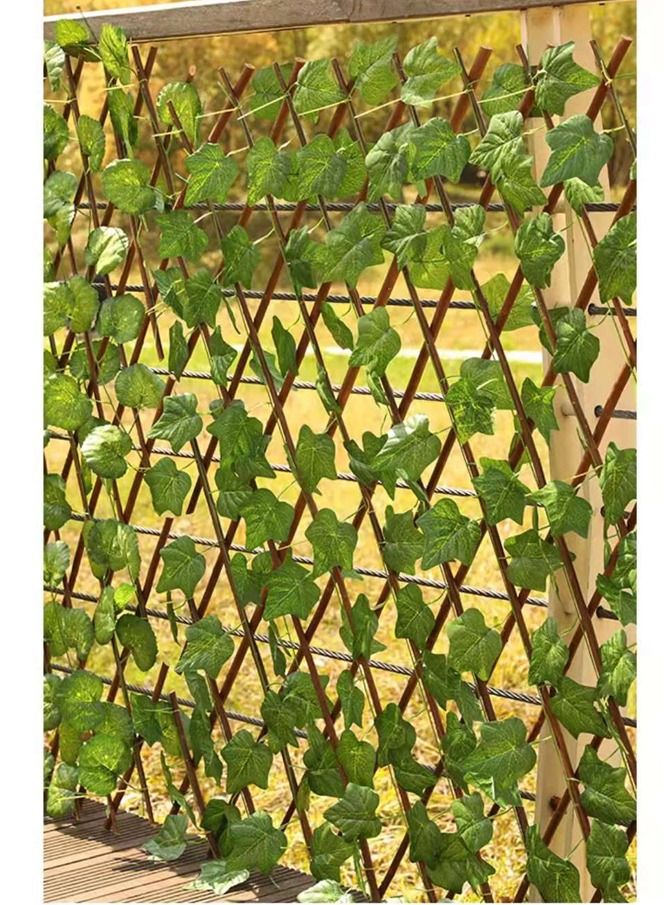 LINGWEI Bamboo Wooden Fence with Artificial Plants Green Ivy Leaves Expandable Wicker For Home Garden Wall Decoration Green Fence For Garden Villa Balcony Green Fence With Faux Plants 2pcs - Image 3