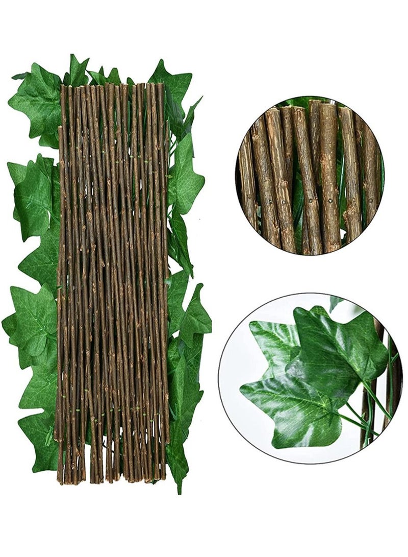 LINGWEI Bamboo Wooden Fence with Artificial Plants Green Ivy Leaves Expandable Wicker For Home Garden Wall Decoration Green Fence For Garden Villa Balcony Green Fence With Faux Plants 2pcs - Image 4