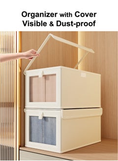 YooA 3pc Foldable Stackable Closet Storage Organizer with Clear Cover and Window, Washable Closet Storage Boxes with Pull-out Handles, Cube Storage Bin for Closet Wardrobe Home Bedroom Office  - Image 2