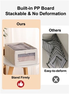 YooA 3pc Foldable Stackable Closet Storage Organizer with Clear Cover and Window, Washable Closet Storage Boxes with Pull-out Handles, Cube Storage Bin for Closet Wardrobe Home Bedroom Office  - Image 3