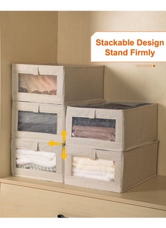 YooA 3pc Foldable Stackable Closet Storage Organizer with Clear Cover and Window, Washable Closet Storage Boxes with Pull-out Handles, Cube Storage Bin for Closet Wardrobe Home Bedroom Office  - Image 4