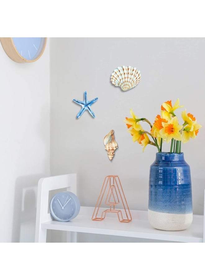 Yookeer 4 Pcs Beach Wall Decor Seashell Starfish Bathroom Decor Rustic Ocean Coastal Summer Themed Wall Art Gifts for Living Room Bathroom Bedroom(Small) - Image 4