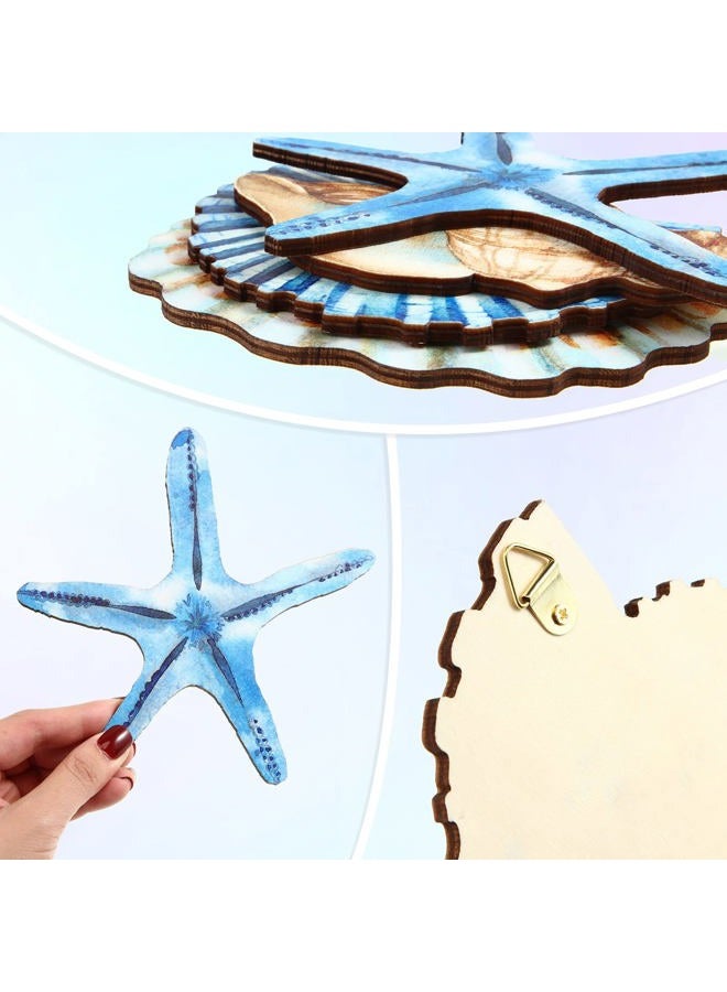 Yookeer 4 Pcs Beach Wall Decor Seashell Starfish Bathroom Decor Rustic Ocean Coastal Summer Themed Wall Art Gifts for Living Room Bathroom Bedroom(Small) - Image 2