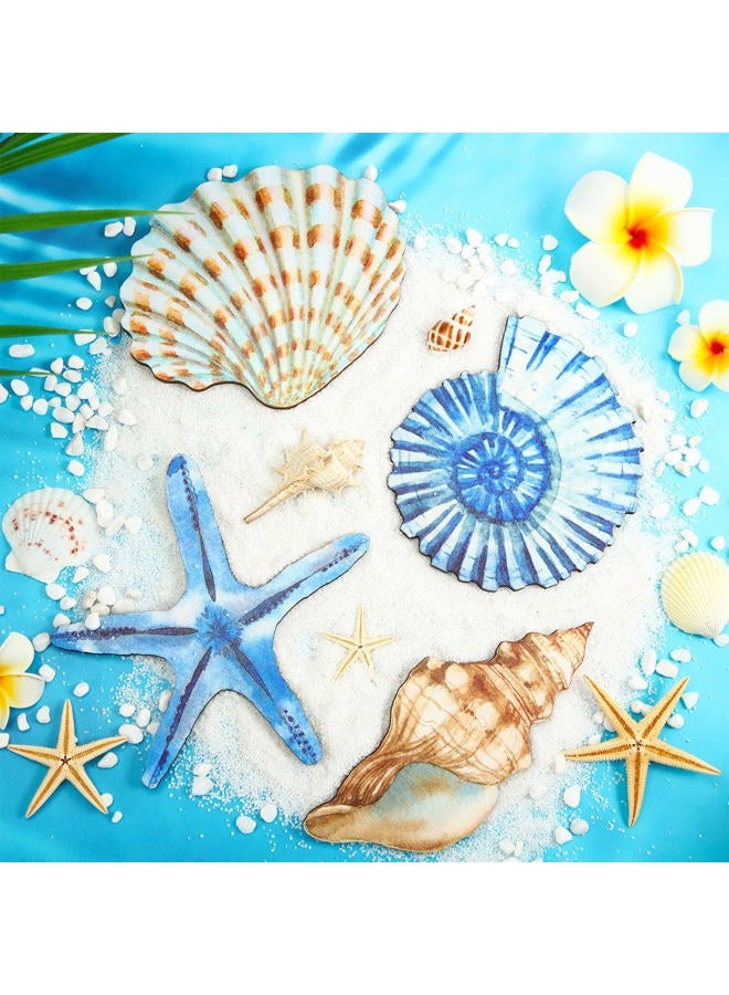 Yookeer 4 Pcs Beach Wall Decor Seashell Starfish Bathroom Decor Rustic Ocean Coastal Summer Themed Wall Art Gifts for Living Room Bathroom Bedroom(Small) - Image 3