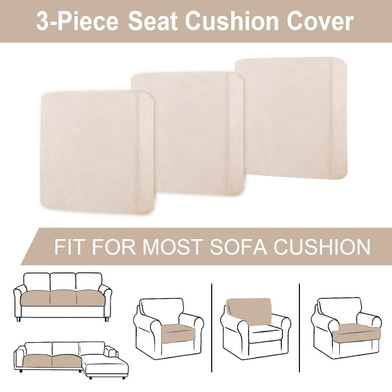 BT.WA Couch Cushion Cover Velvet 3 Pieces Seat Cushion Cover Stretch Sofa Covers Separate Sectional Sofa Slipcovers Furniture Protector (3-Seater or Backrest  Beige) - Image 5
