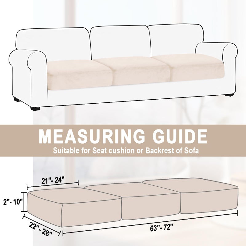 BT.WA Couch Cushion Cover Velvet 3 Pieces Seat Cushion Cover Stretch Sofa Covers Separate Sectional Sofa Slipcovers Furniture Protector (3-Seater or Backrest  Beige) - Image 3