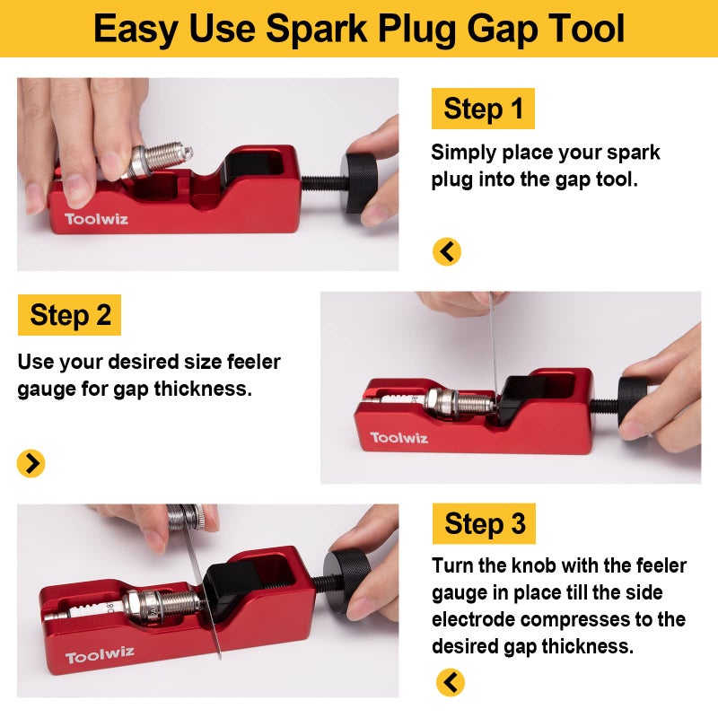 Toolwiz Spark Plug Gap Tool with 32 Blade Steel Feeler Gauge, Gapping Tool for Most 10mm 12mm 14mm 16mm Thread Spark Plugs, Red - Image 4
