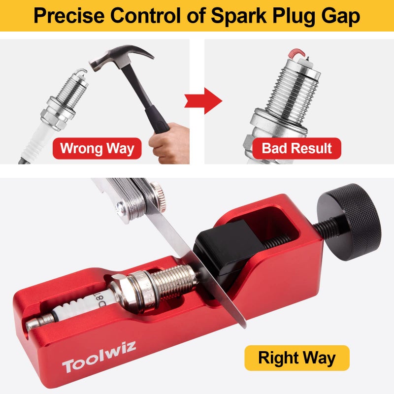 Toolwiz Spark Plug Gap Tool with 32 Blade Steel Feeler Gauge, Gapping Tool for Most 10mm 12mm 14mm 16mm Thread Spark Plugs, Red - Image 3
