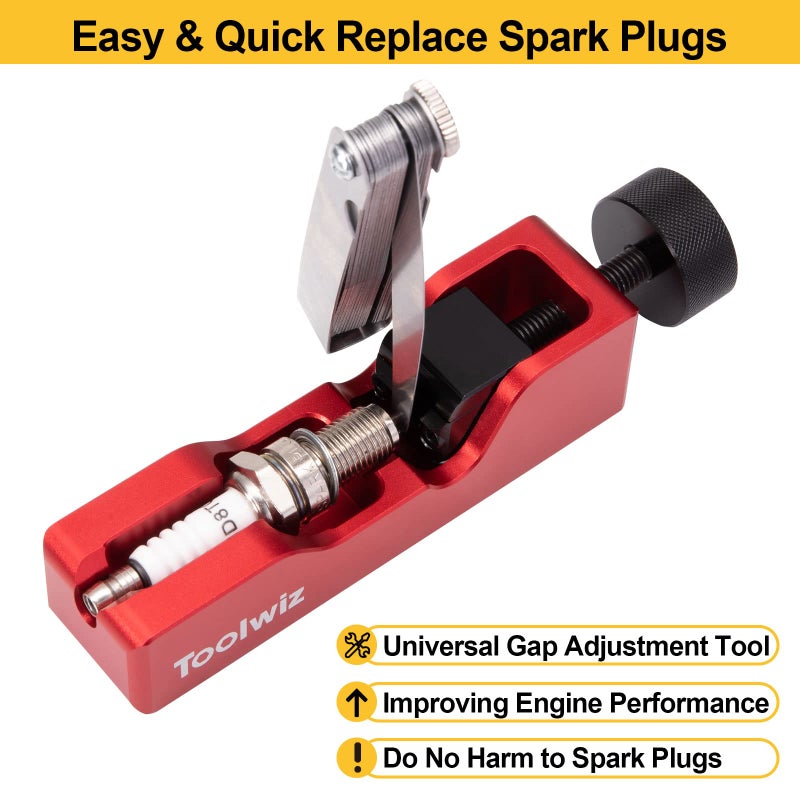 Toolwiz Spark Plug Gap Tool with 32 Blade Steel Feeler Gauge, Gapping Tool for Most 10mm 12mm 14mm 16mm Thread Spark Plugs, Red - Image 2