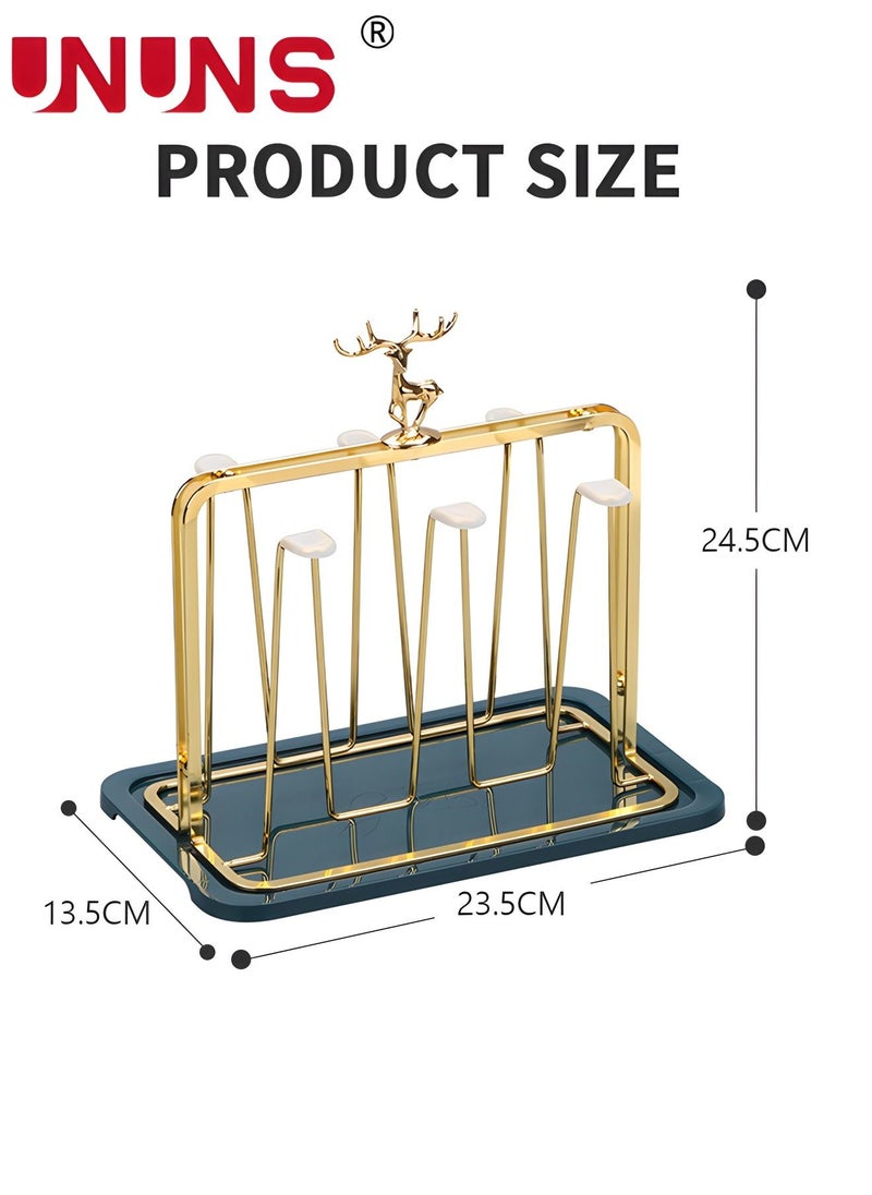 Coffee Mug Holder,Deer Shaped Cup Drying Rack With Detachable Drain Tray,Bottle Drying Rack Stand With 6 Hooks And Silicone Holder Pads,Mug Organizer